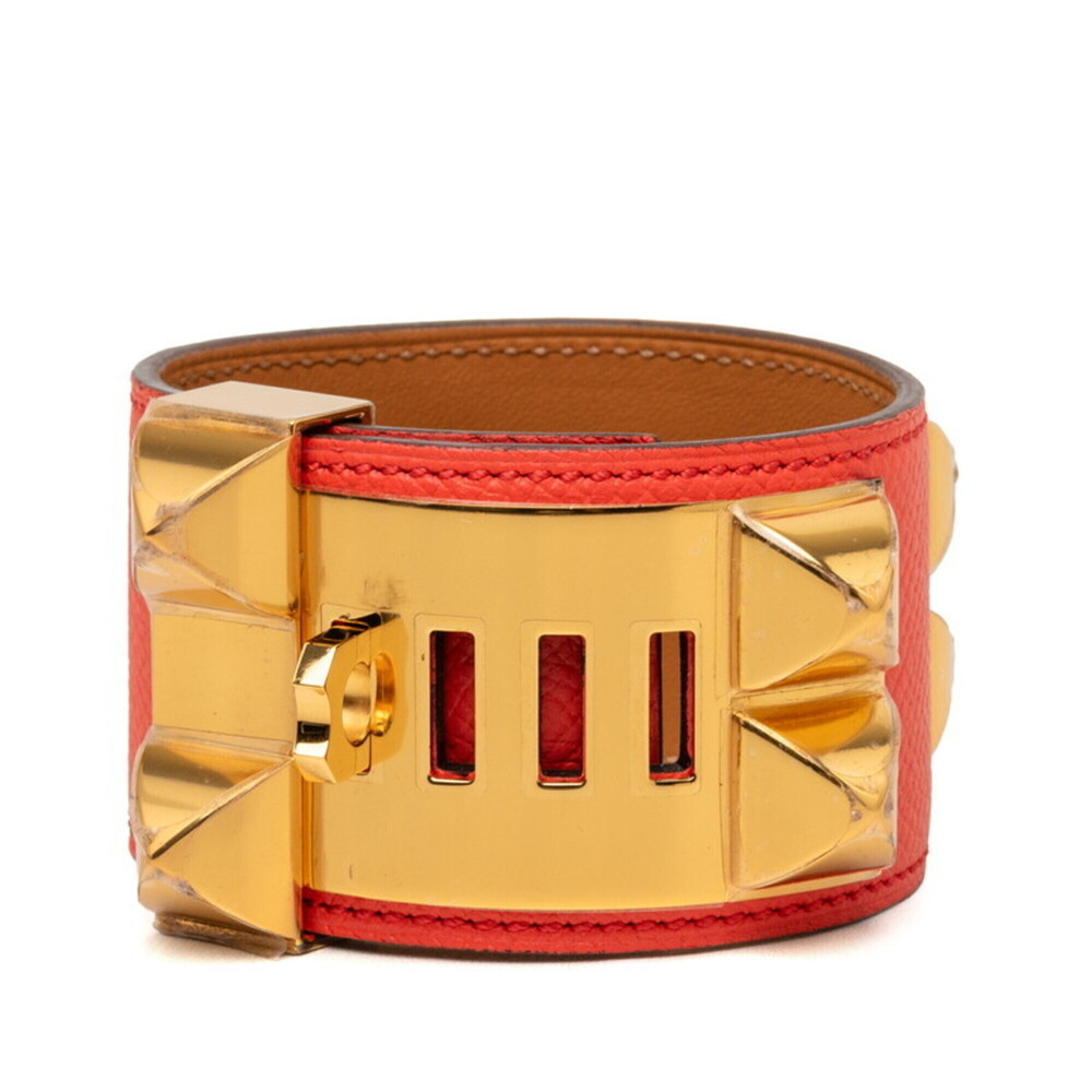 Hermes Collier de Chien Disco Faubourg Bracelet Bangle S Orange Red Veau Epso...